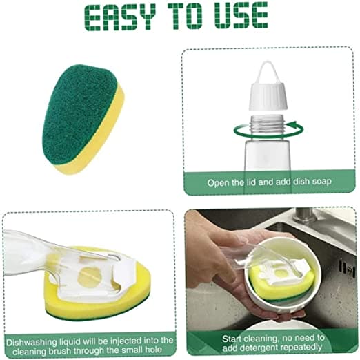 Replaceable Cleaning Brush, Kitchen Liquid Dispenser Dish Scrubber, 3 in1 Long Handle Cleaning Sponge, Removable Brush Head Sponge, Replacement Head Dishwashing Sponge, Heavy Duty Dish Wand for Kitchen, Sink, Bathroom Replaceable Cleaning Brush, Kitchen Liquid Dispenser Dish Scrubber, 3 in1 Long Handle Cleaning Sponge, Removable Brush Head Sponge, Replacement Head Dishwashing Sponge, Heavy Duty Dish Wand for Kitchen, Sink, Bathroom